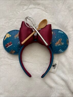 Disney Minnie food and wine Ears Headband in Teal with Burgundy Bow